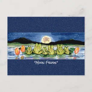 Carte postale Aquarelle Whimsical Frog Pond Lune