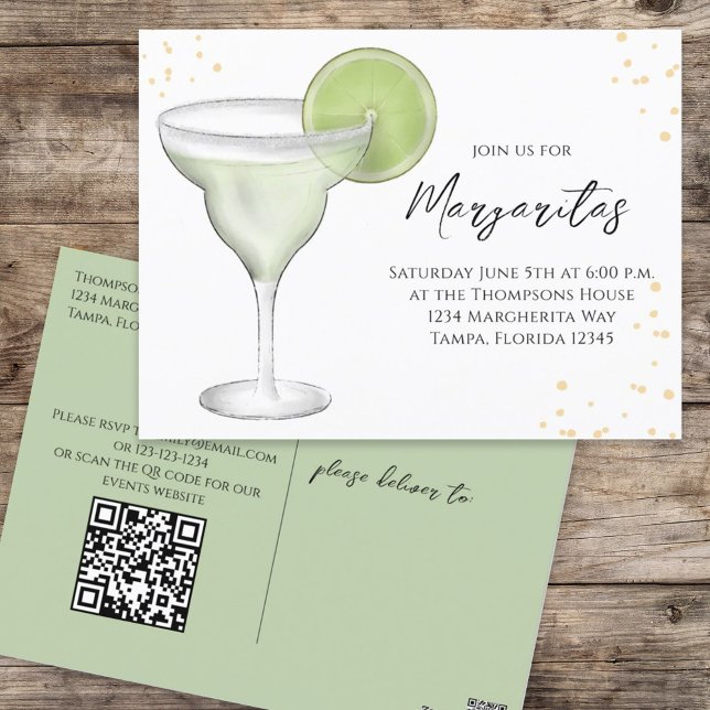 Carte Postale Aquarelle Whimsical Margarita QR Code Site Web (Créateur téléchargé)