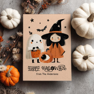 Carte Postale Aquarelle Whimsical Witch & Ghost Halloween person