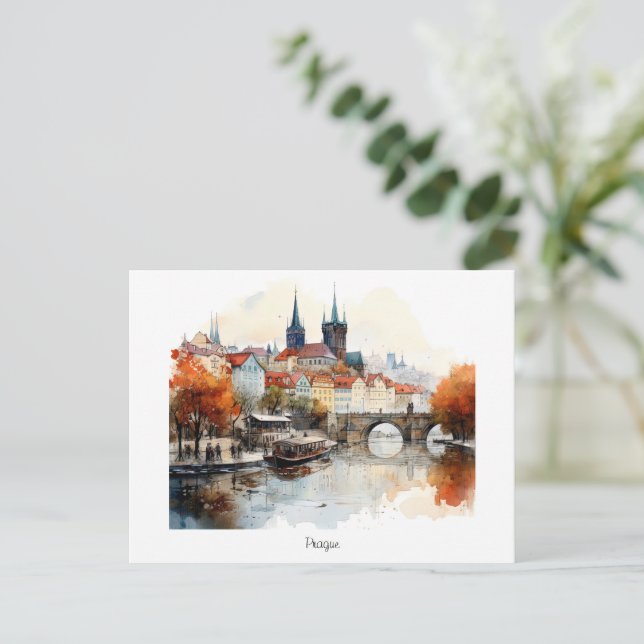 Carte postale aquarellée de la vieille Prague (Debout devant)