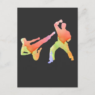 Carte Postale Aquarellée Martial Arts Combattre Karate Artiste