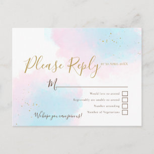 Carte Postale Aquarelles rose et bleu Mariage RSVP
