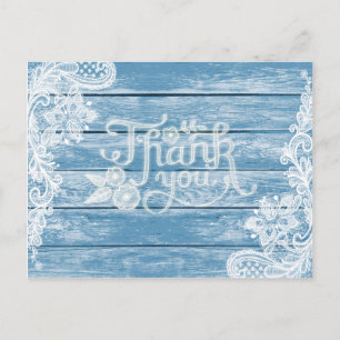 Carte Postale Aquarium Blue Wood et dentelle Mariage Merci