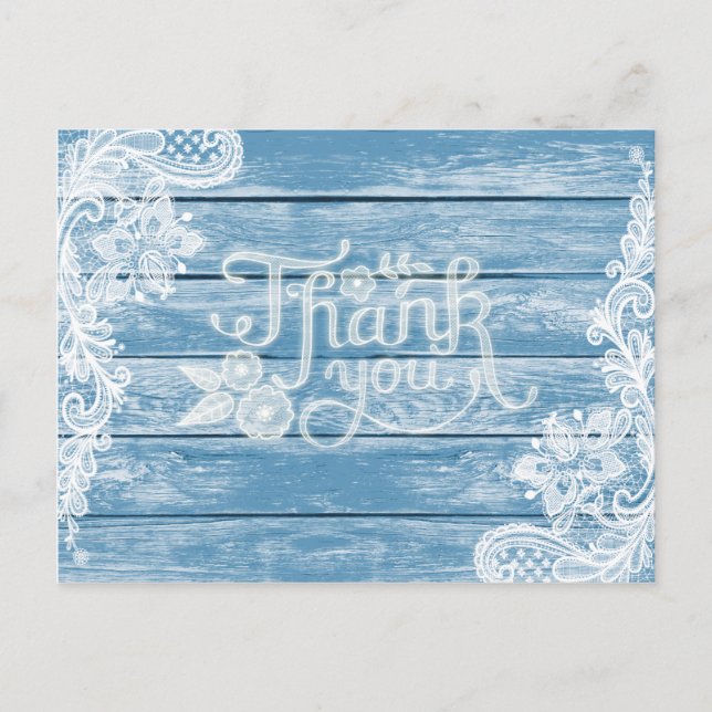 Carte Postale Aquarium Blue Wood et dentelle Mariage Merci (Devant)