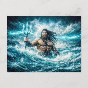 Carte Postale Aquarius Zodiaque avec Guerrier au Trident dans un