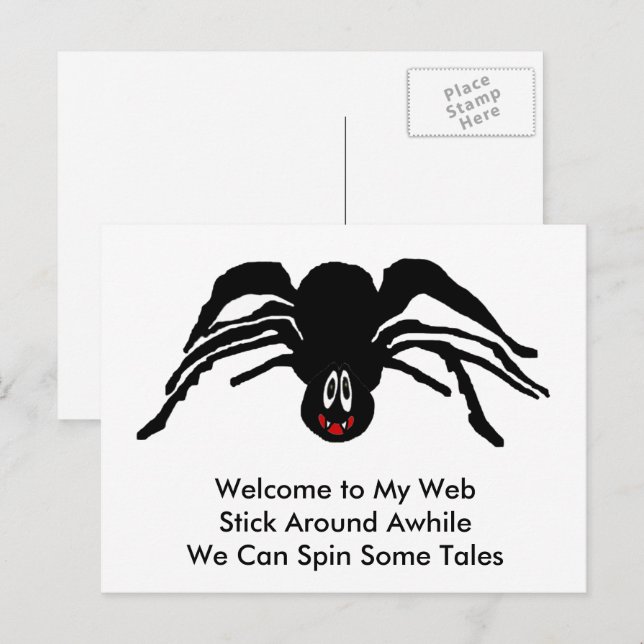 Carte Postale Araignée noire de dessin animé drôle Halloween Veu (Devant / Derrière)