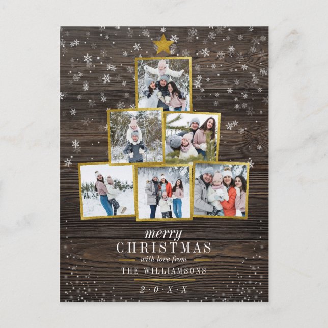 Carte Postale Arborescence photo dorée personnalisée | Noël élég (Devant)