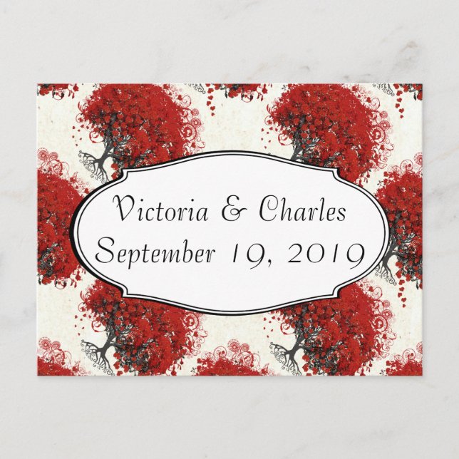 Carte Postale Arbre à feuilles de coeur rouge (Devant)