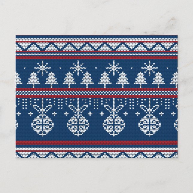 Carte Postale Arbre à pin niché bleu de Noël et ornements (Devant)