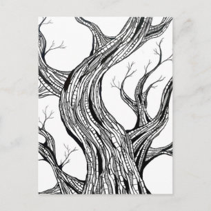 Carte Postale Arbre abstrait effrayant dessin à la plume Art