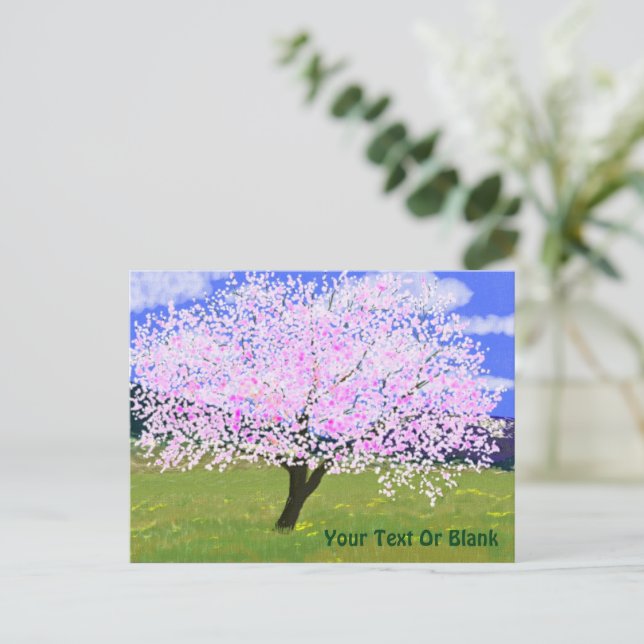Carte Postale Arbre aux amandes en fleurs (Debout devant)