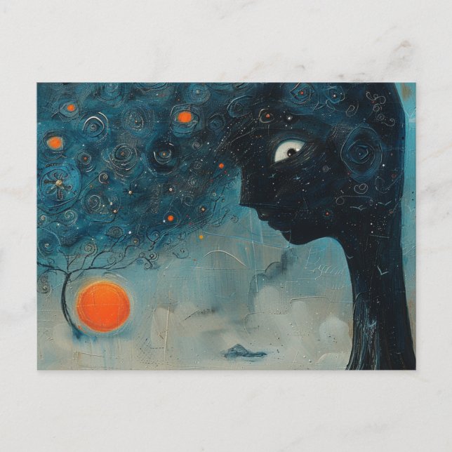 Carte Postale Arbre bleu à visage (Devant)