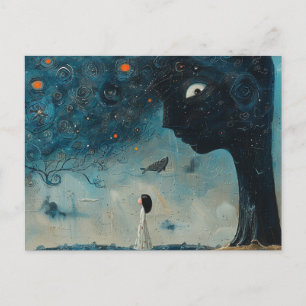 Carte Postale Arbre Bleu avec un visage Surreal Flying Whale