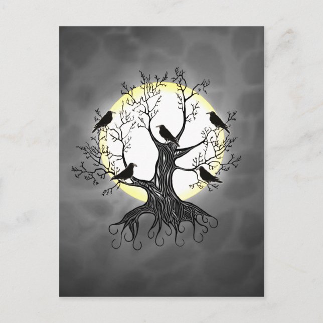 Carte Postale Arbre corbeau avec lune (Devant)