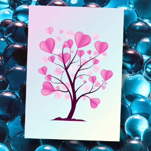 Carte Postale Arbre d'amour Arbre de coeur Pastel rose Aquarelle