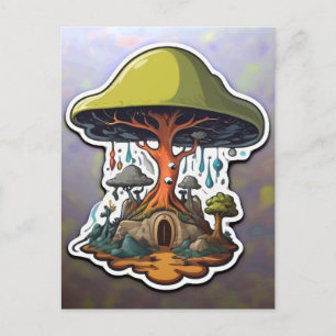Carte Postale Arbre de champignons surréaliste au-dessus de la h