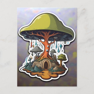 Carte Postale Arbre de champignons surréaliste au-dessus de la h