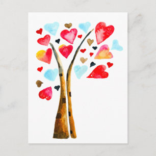 Carte Postale Arbre de coeurs capricieux valemtines