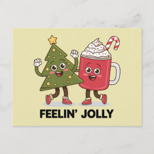 Carte Postale Arbre de Noël Ambiance Joyeuse Amateur de Café Hiv