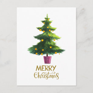 Carte Postale Arbre de Noël aquarelle avec ornements