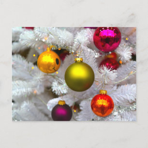 Carte Postale Arbre De Noël Blanc Aux Baubles Colorés