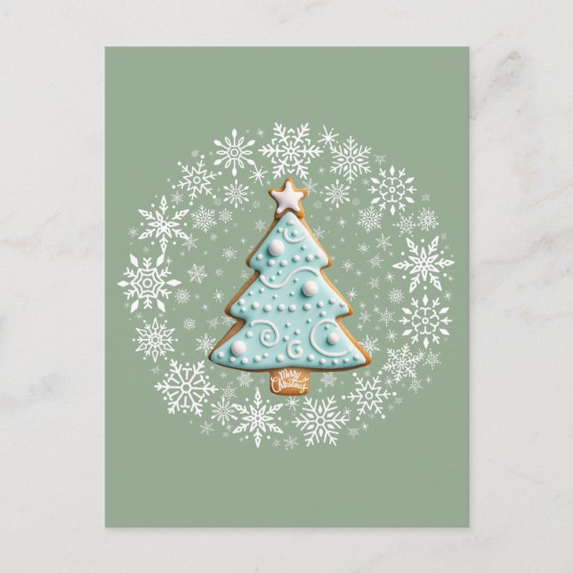 Carte Postale Arbre de Noël Blanc Noël, pain d'épices Cookie (Devant)
