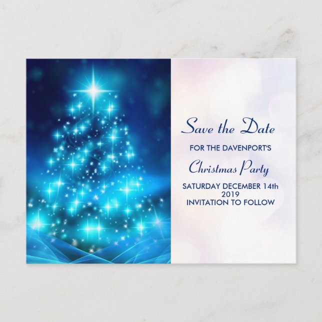 Carte Postale Arbre de Noël bleu électrique moderne Sauvez la da (Devant)