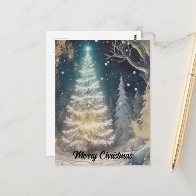 Carte Postale Arbre de Noël dans la forêt (Devant/Arrière en situation)