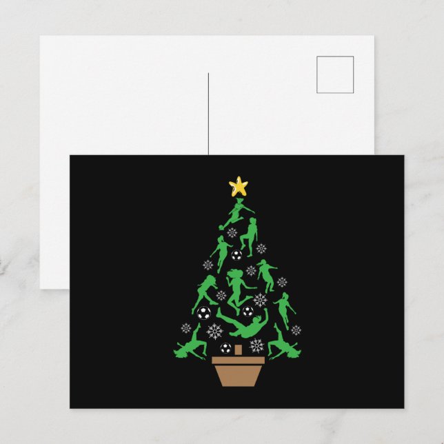 Carte Postale Arbre de Noël de football pour filles féminines (Devant / Derrière)