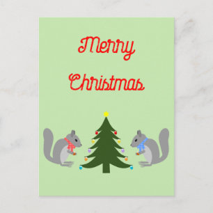 Carte Postale Arbre de Noël décorant écureuils sur mesure