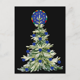 Carte Postale Arbre de Noël - Drapeau de l'Union européenne Eu