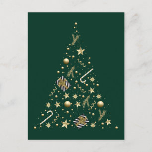 Carte Postale Arbre de Noël élegant or sur Emerald Green Christm