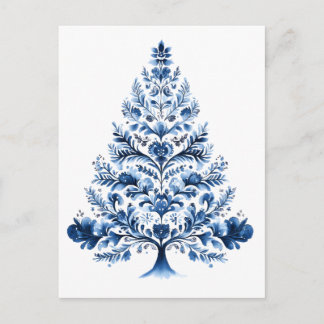 Carte Postale Arbre de Noël en faïence de Delft bleu Folk Art