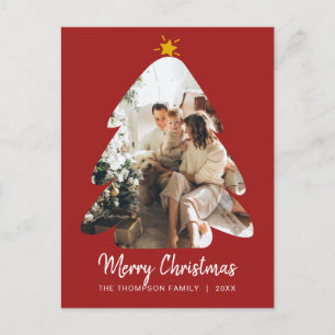 Carte Postale Arbre de Noël en rouge Joyeux Noël Script