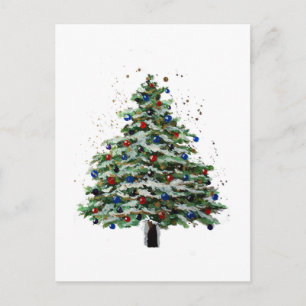 Carte Postale Arbre de Noël enneigé coloré