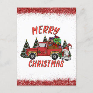 Carte Postale Arbre de Noël Gnome Camion Faux Parties scintillan