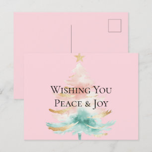 Carte Postale Arbre de Noël Gold Blush Pink Mint Peace Joie