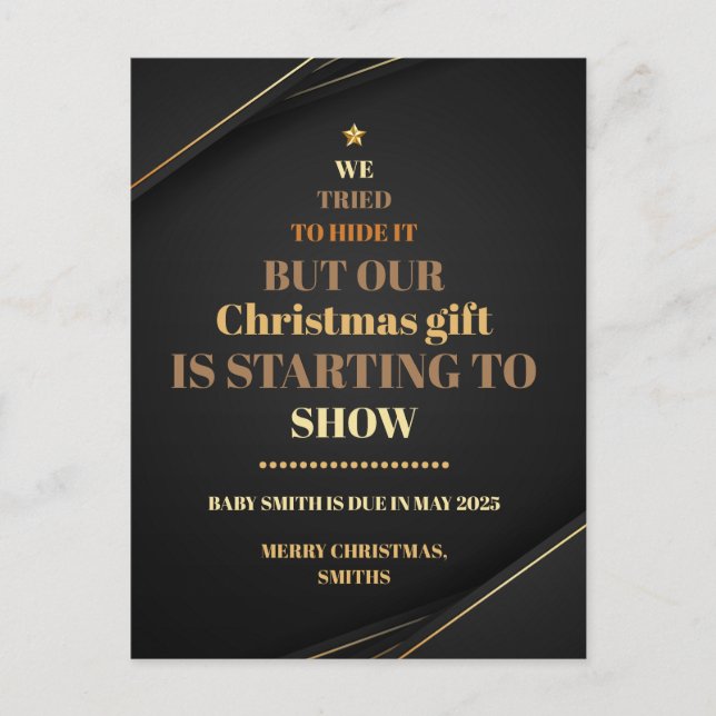 Carte Postale Arbre de Noël Grossesse Faire-part Or (Devant)