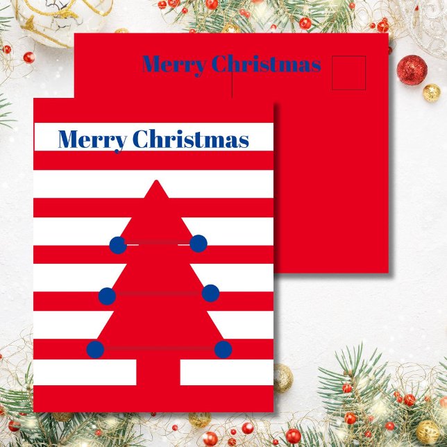 Carte Postale Arbre de Noël Moderne Red Stripe Salutation (Créateur téléchargé)