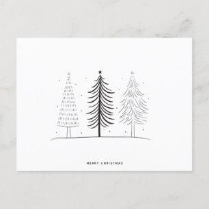 Carte Postale Arbre de Noël noir et blanc minimaliste moderne
