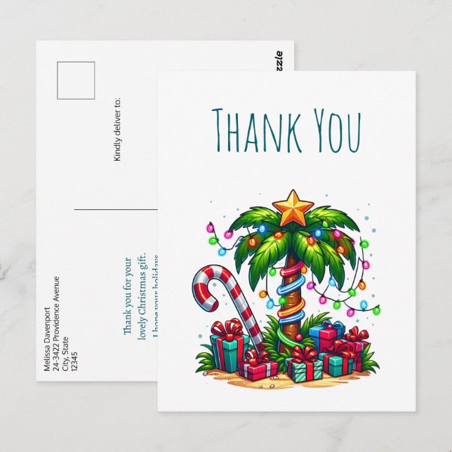 Carte Postale Arbre de Noël Palmier Tropical Merci            (Devant / Derrière)