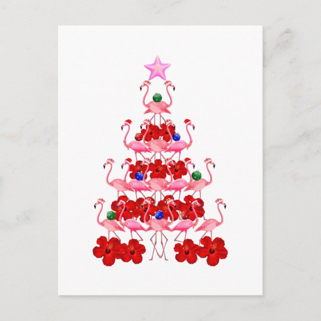 Carte Postale Arbre de Noël père Noël Pink Flamant rose (Devant)