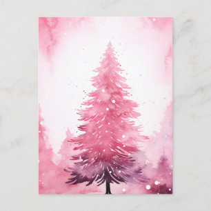 Carte Postale Arbre de Noël rose aquarelle