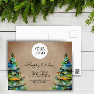 Carte Postale Arbre de Noël Rustique avec Texte Personnalisé et