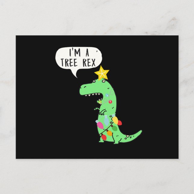 Carte Postale Arbre de Noël TRex Nouvel An Dino Santa Claus Don (Devant)