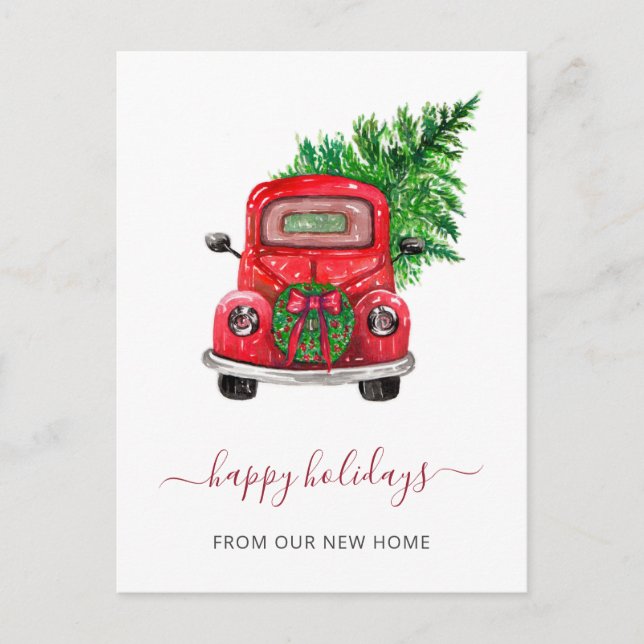 Carte Postale Arbre de Noël Voiture Nous avons déménagé Vacances (Devant)