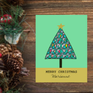 Carte Postale Arbre de Noël Whimsical avec lumières Nommé