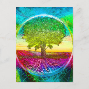 Carte Postale Arbre de vie de couleur arc-en-ciel