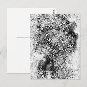Carte Postale Arbre De Vie - Spirales Feuille Grunge Style 1