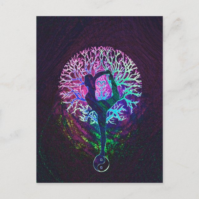 Carte Postale Arbre de Yoga Arc en arc-en-ciel (Devant)